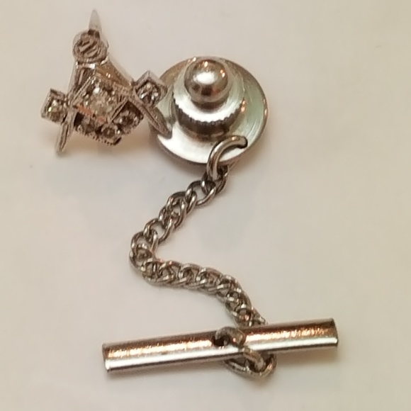 Masonic Art Deco .35ct Diamond  14k White Gold Pin